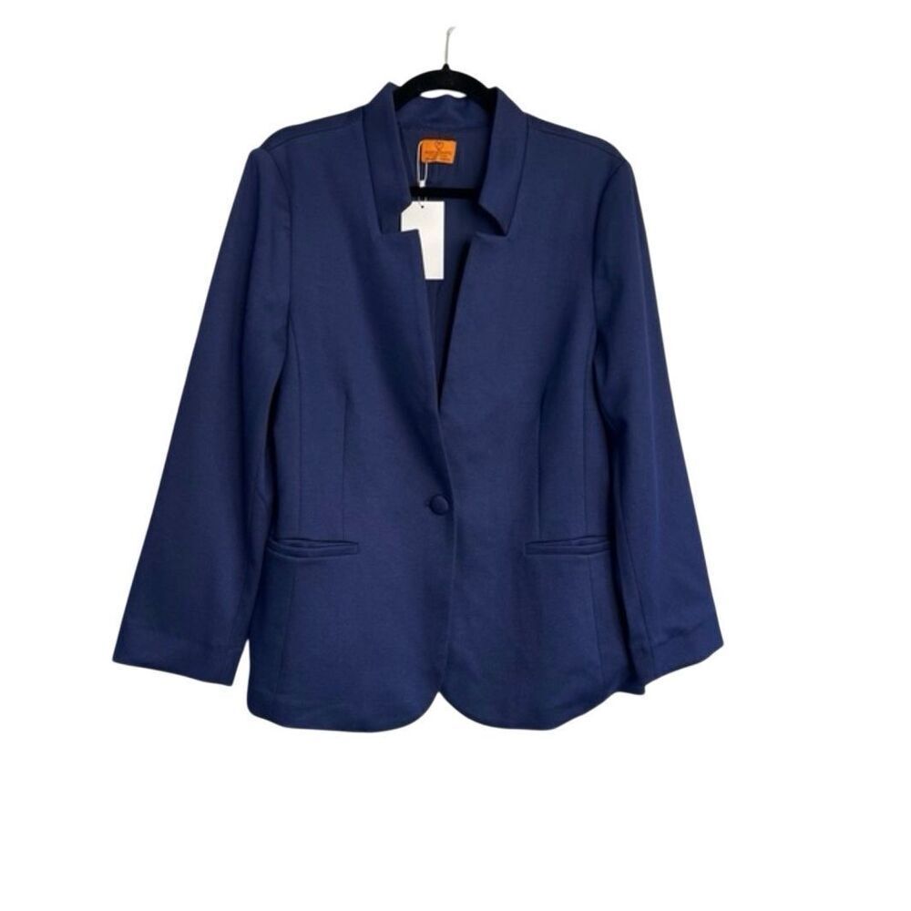 NWT Mary Craft Stretch Single Breasted One Button Blazer Jacket Navy Blue Size 2